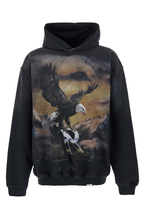 Represent Hoodie With Maxi Front and Back Print and Dropped Shoulders - Black