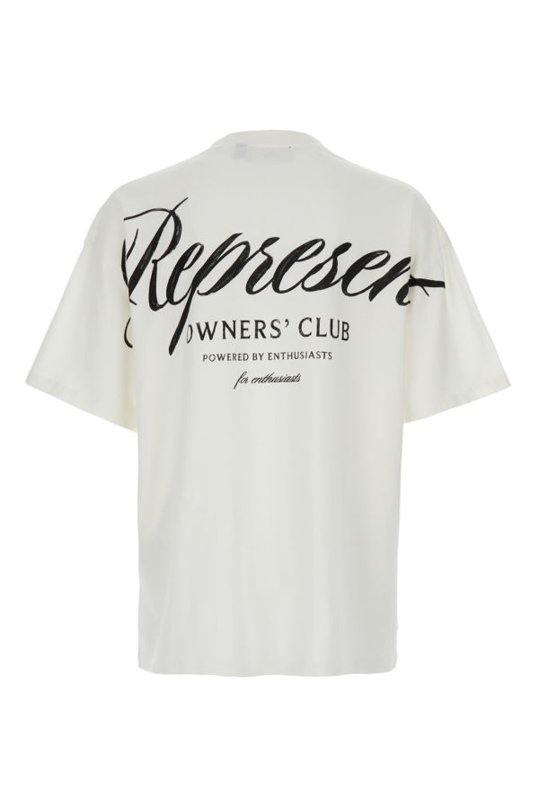 Represent White Crewneck T-Shirt With Front And Back Owners Club Print In Cotton T-Shirt - White