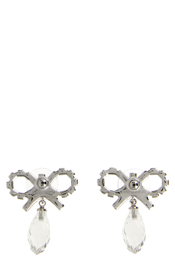 Self-Portrait Bow Crystal Droplet Earrings - Silver