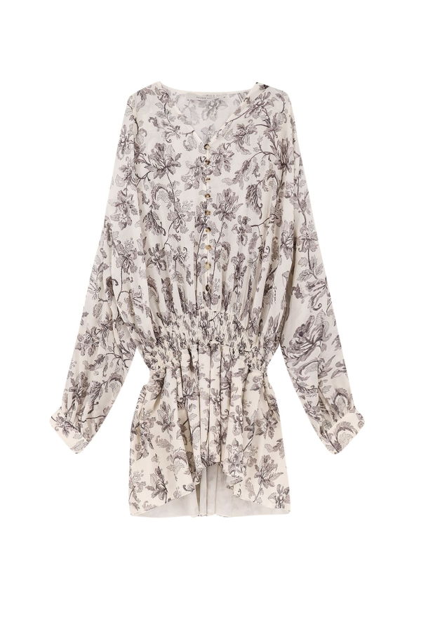 Golden Goose Short Cotton Dress With Floral Pattern Dress - Dusty White/Black