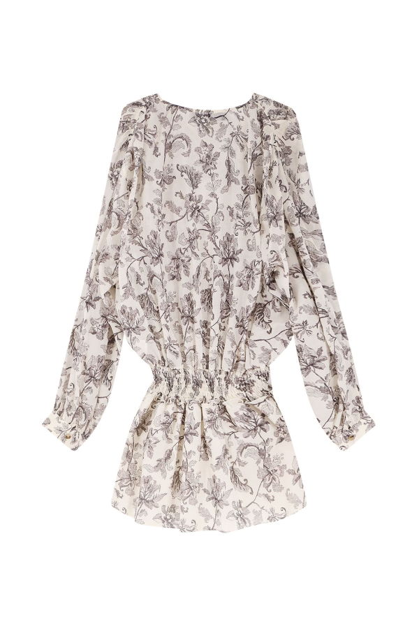 Golden Goose Short Cotton Dress With Floral Pattern Dress - Dusty White/Black