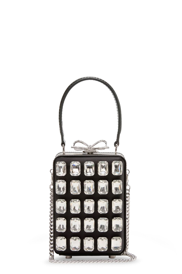 Self-Portrait Satin Crystal Bow Shoulder Bag - Black
