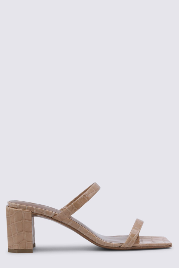 BY FAR Tanya Croco Embossed Leather Sandal - Light Tan