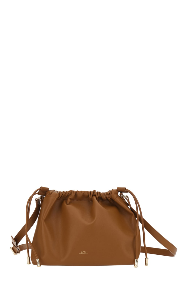 A.P.C. Ninon Drawstring Crossbody Bag With Logo Lettering in Faux Leather - Brown