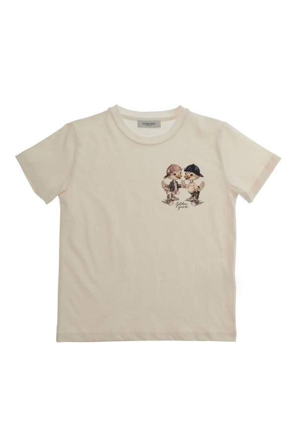 KIDS Golden Goose Crewneck T-Shirt with Front Print - White