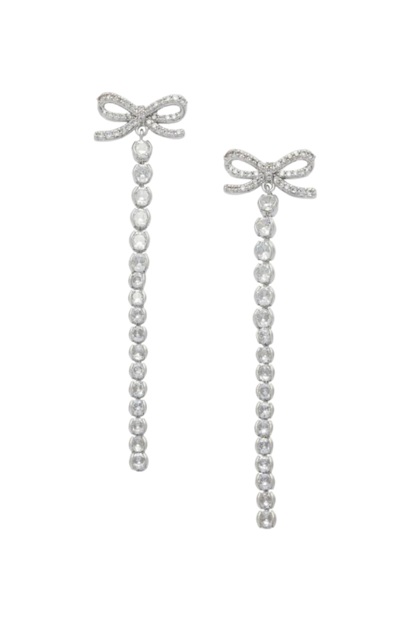 Self-Portrait Crystal Bow Droplet Earrings - Silver