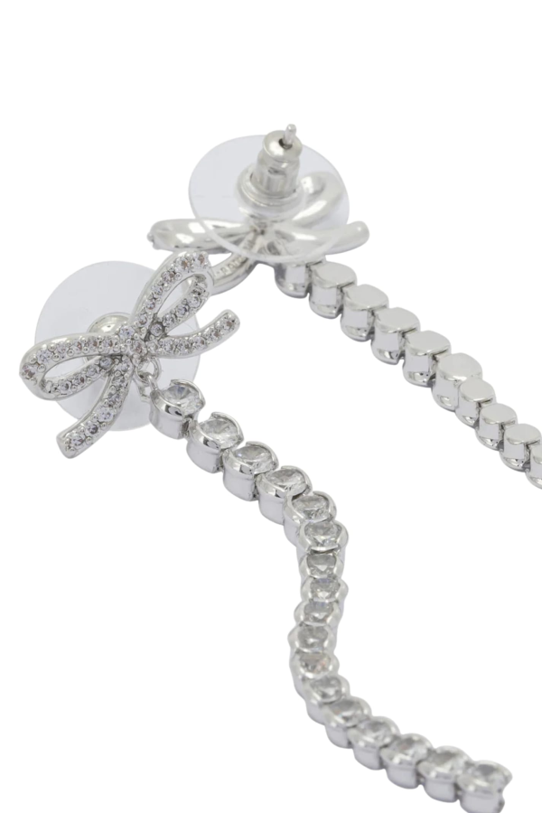 Self-Portrait Crystal Bow Droplet Earrings - Silver