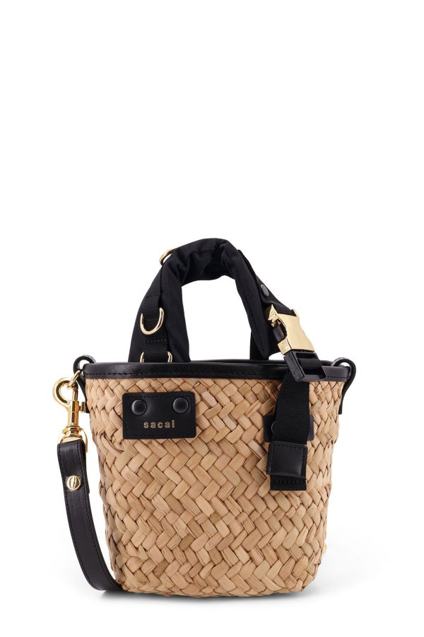 sacai Raffia and Leather Crossbody Bag - Beige