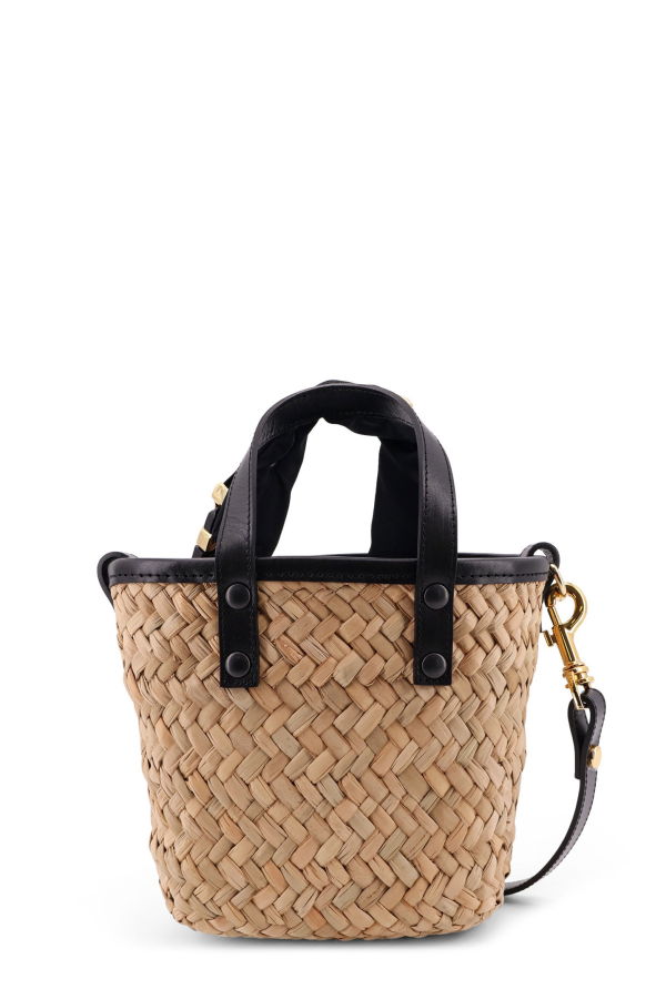 sacai Raffia and Leather Crossbody Bag - Beige