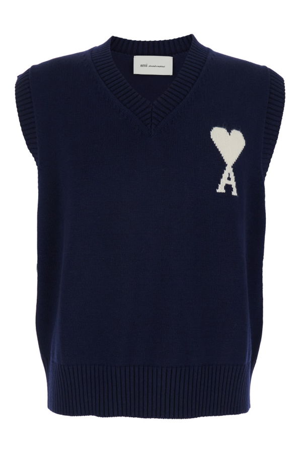 Ami Alexandre Mattiussi V-Neck Vest With Logo - Blue