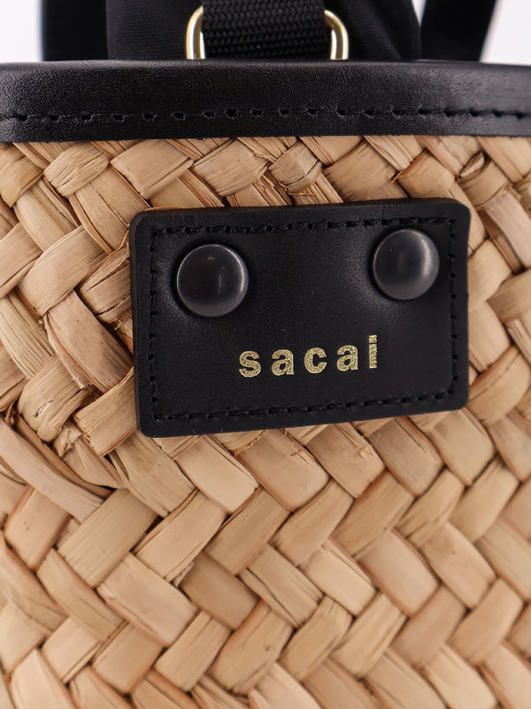 sacai Raffia and Leather Crossbody Bag - Beige