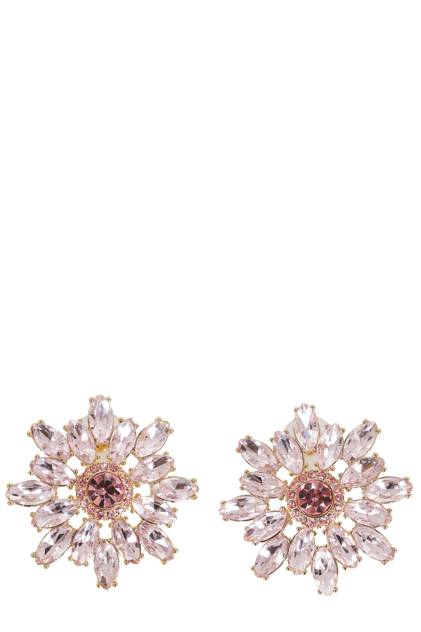 Self-Portrait Pink Crystal Flower Earrings - Pink