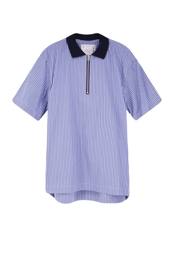 sacai Striped Fabric Polo Shirt - Blue Stripe