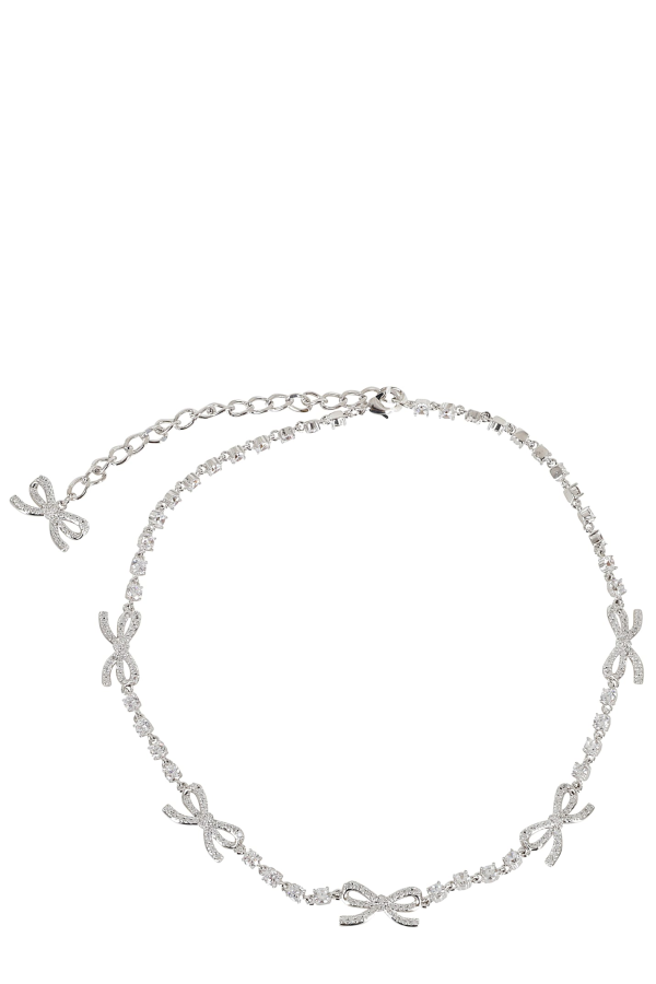 Self-Portrait Crystal Bow Necklace - Silver