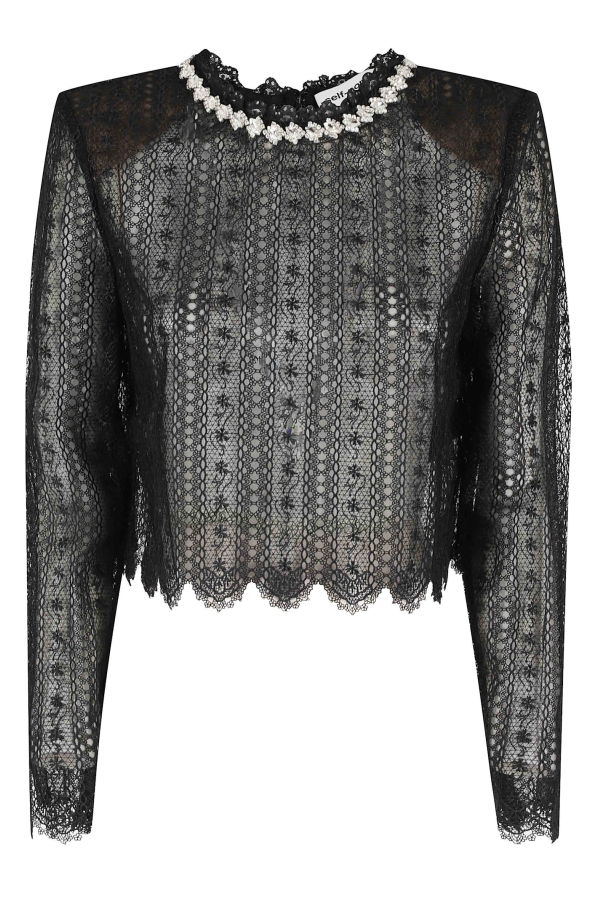 Self-Portrait Organza Lace Top - Black