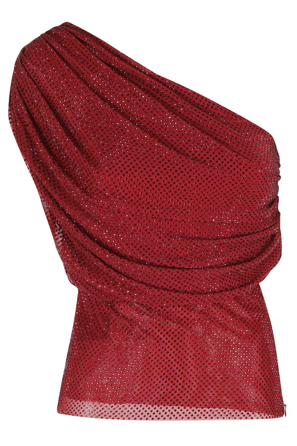 Self-Portrait Rhinestone Drape Top - Burgundy