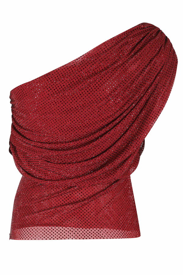 Self-Portrait Rhinestone Drape Top - Burgundy