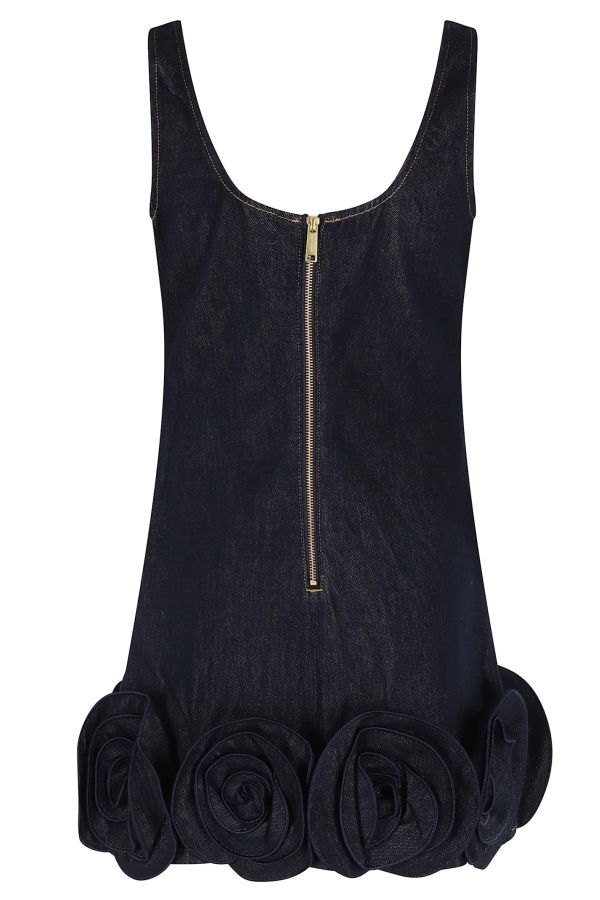 Self-Portrait Indigo Denim 3D Flower Mini Dress - Blue