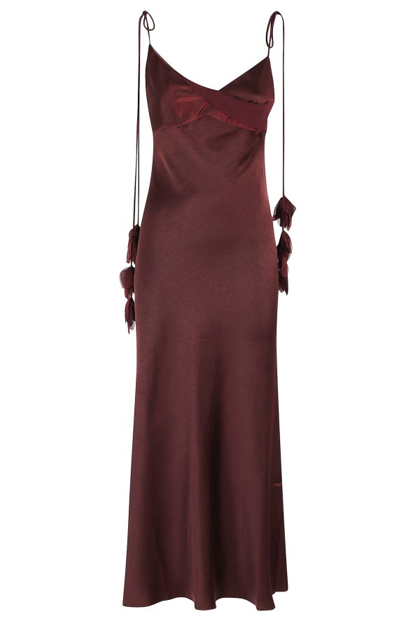 Self-Portrait Satin Flower Midi Dress - Burgundy