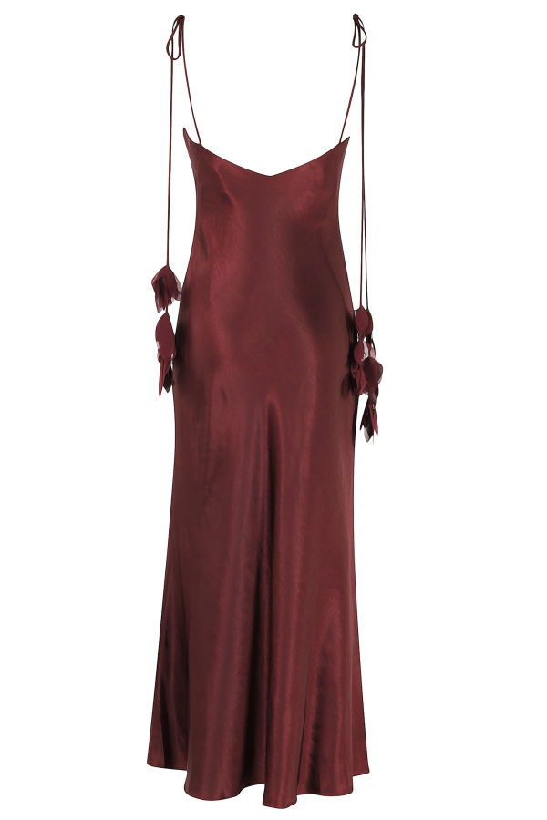 Self-Portrait Satin Flower Midi Dress - Burgundy