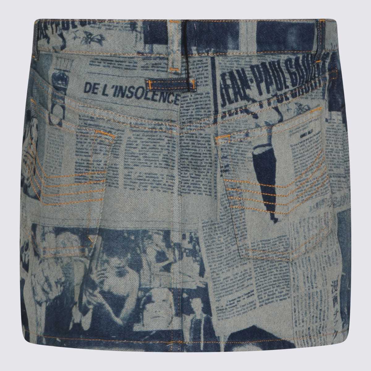 Jean Paul Gaultier Blue and Beige Cotton Skirt - Indigo/Beige - Image 2 of 3