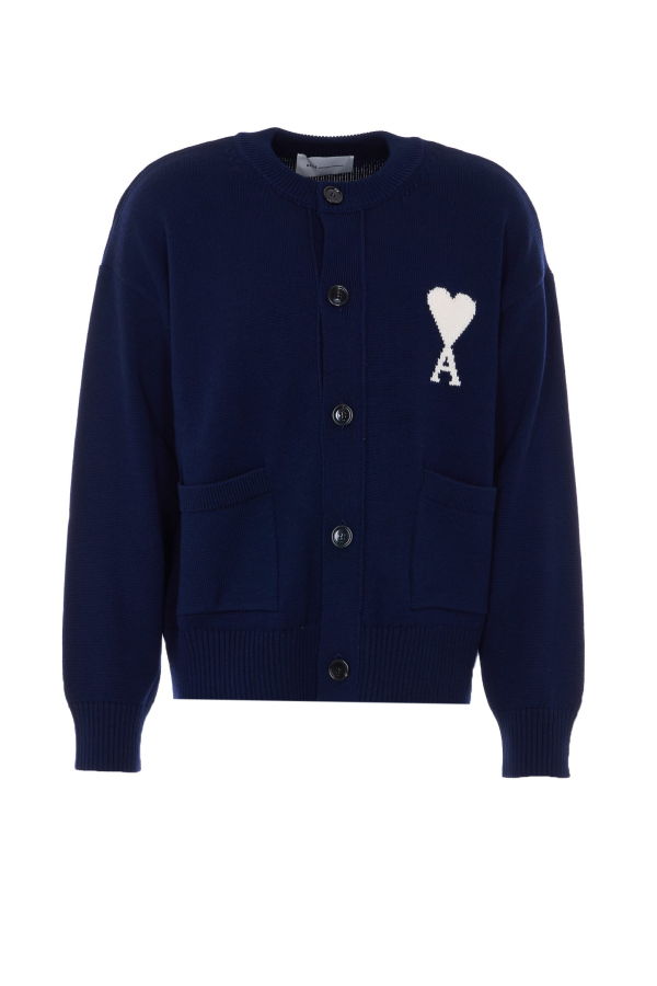 Ami Alexandre Mattiussi Round Neck Coeur Ami Cardigan - Blue