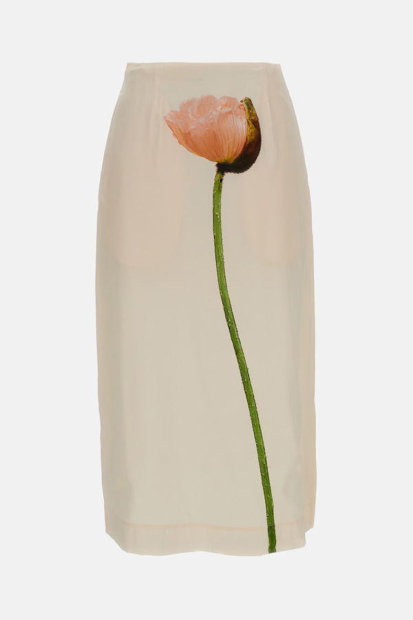 Simone Rocha Poppy Motif Pencil Skirt - Cream