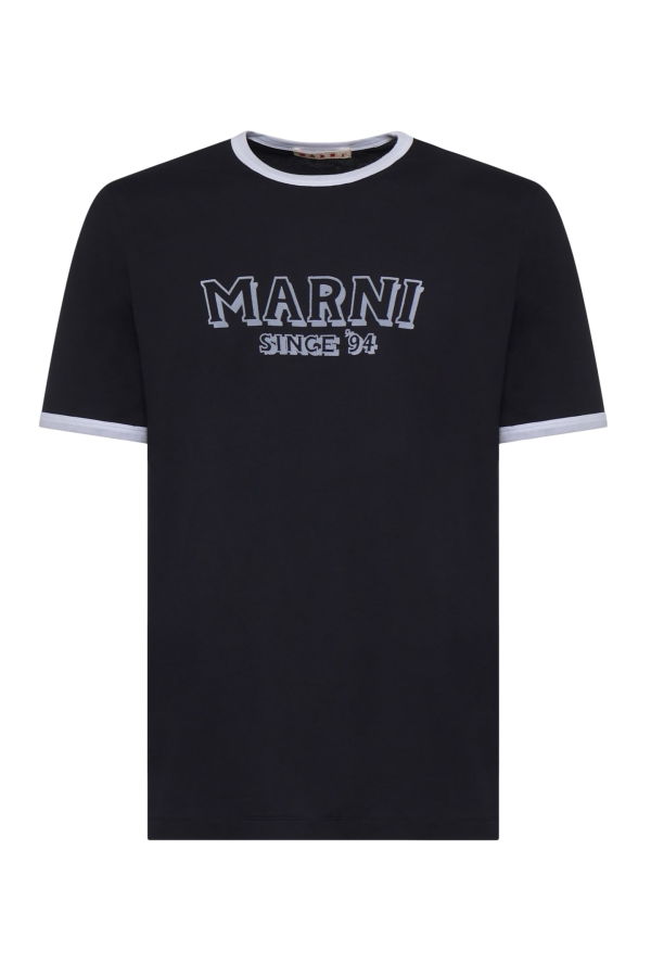 Marni Cotton T-Shirt With Logo - Blublack