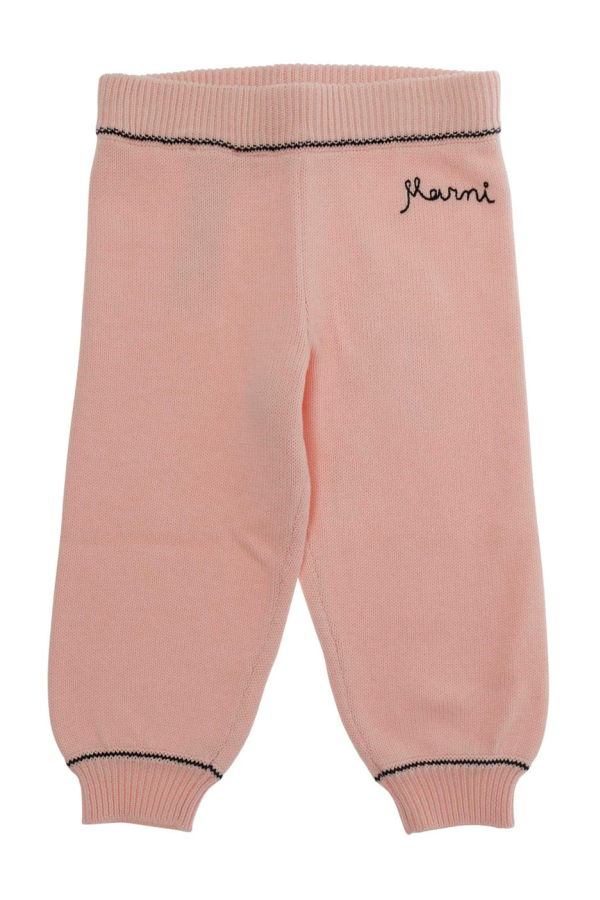 KIDS Marni Pink Pants with Ribbed Waist and Hem and Logo Lettering Embroidery - Pink