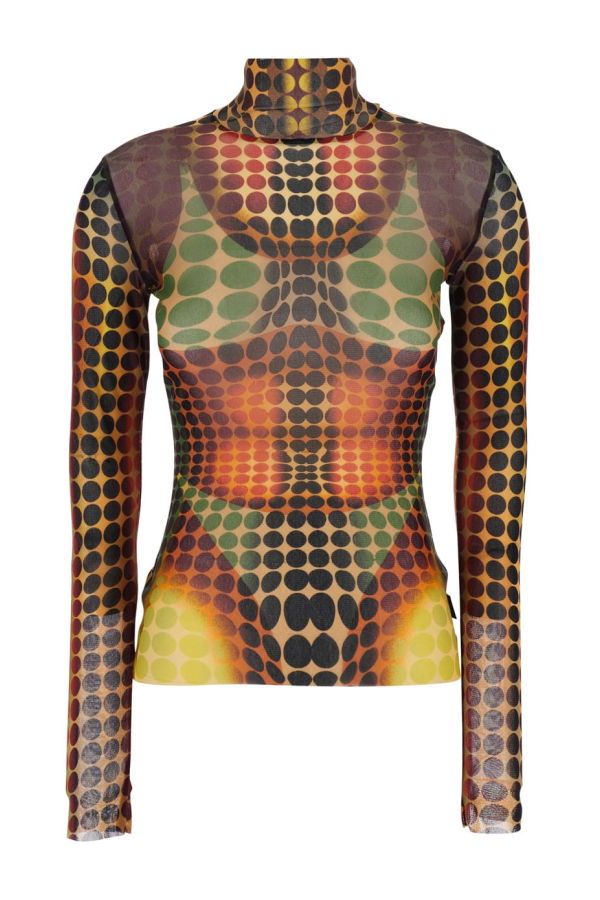 Jean Paul Gaultier Multicolor Top With High Neck And All-Over Print In Tech Fabric - Multicolor