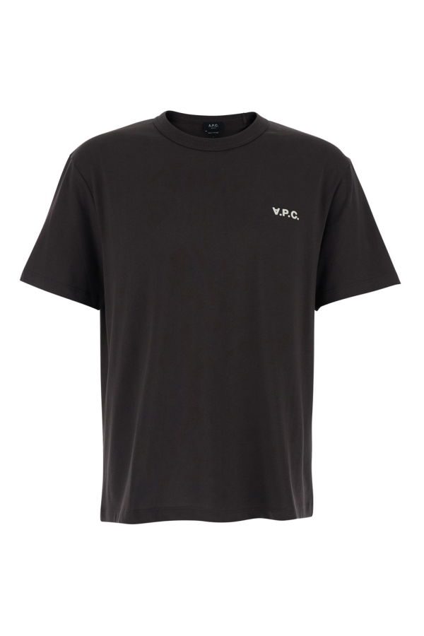 A.P.C. Crew Neck Cotton T-Shirt with Front Logo - Brown