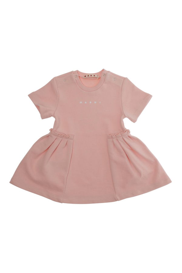 KIDS Marni Crewneck Logo Puffed Skirt Dress - Pink