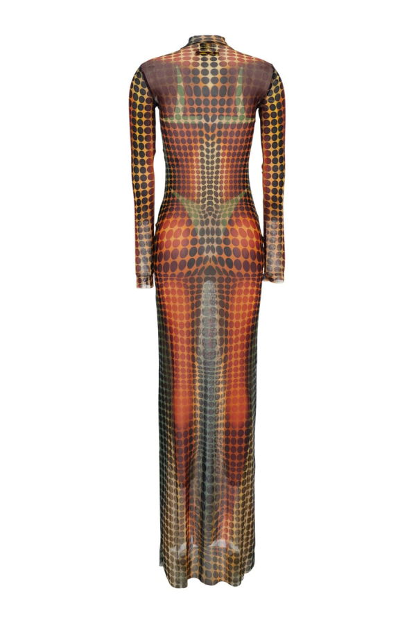 Jean Paul Gaultier Long Dress With High Neck And All-Over Print In Tech Fabric - Multicolor