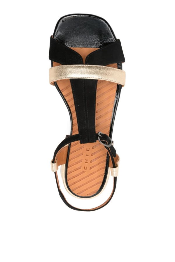 Chie Mihara T-Strap Block Heel Boots - Black/Gold