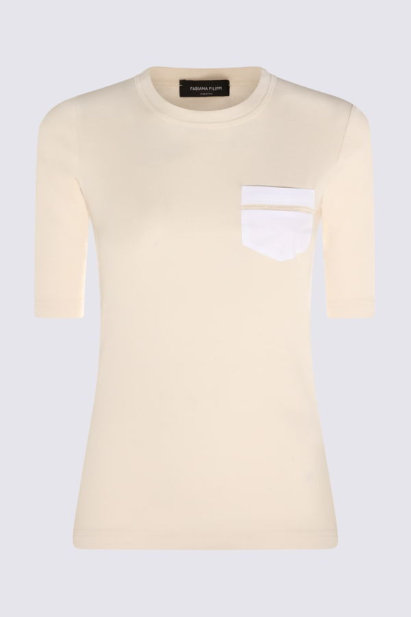 Fabiana Filippi Cream Cotton T-Shirt - Burro