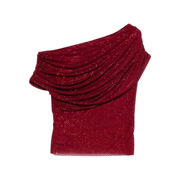 Self-Portrait Draped One-Shoulder Blouse - Red Self-Portrait Draped One-Shoulder Blouse - Red