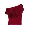 Self-Portrait Draped One-Shoulder Blouse - Red - Thumbnail 1