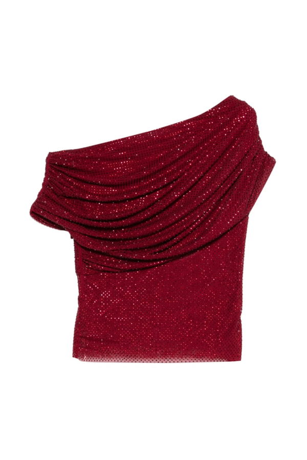 Self-Portrait Draped One-Shoulder Blouse - Red