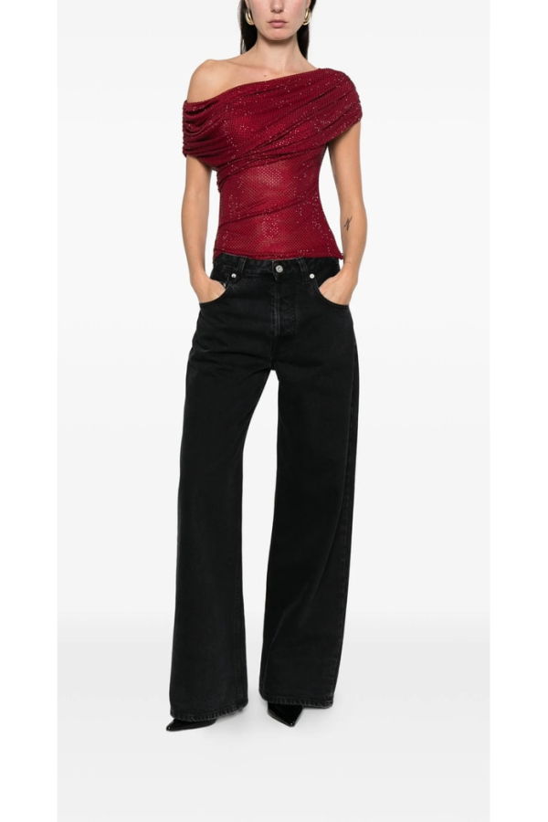 Self-Portrait Draped One-Shoulder Blouse - Red