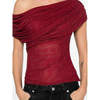 Self-Portrait Draped One-Shoulder Blouse - Red - Thumbnail 3