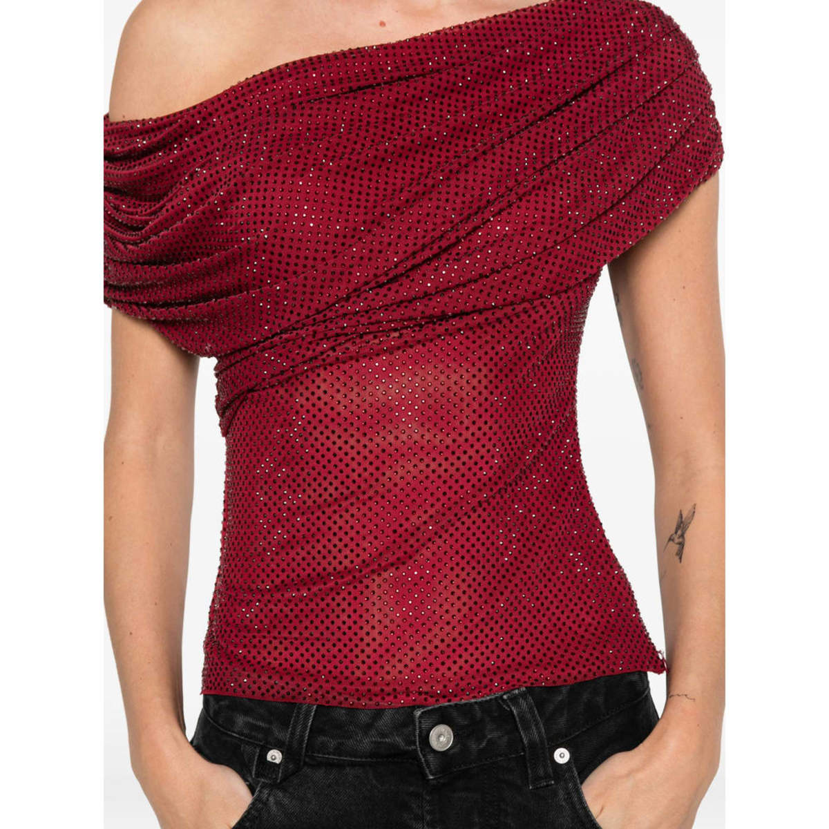Self-Portrait Draped One-Shoulder Blouse - Red - Image 3 of 5