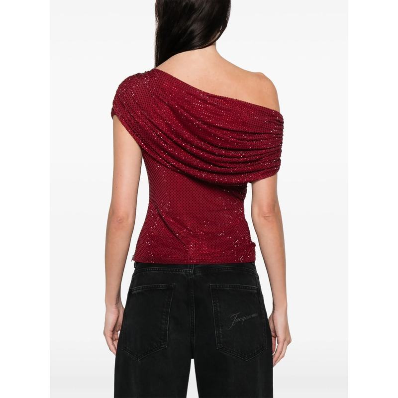 Self-Portrait Draped One-Shoulder Blouse - Red