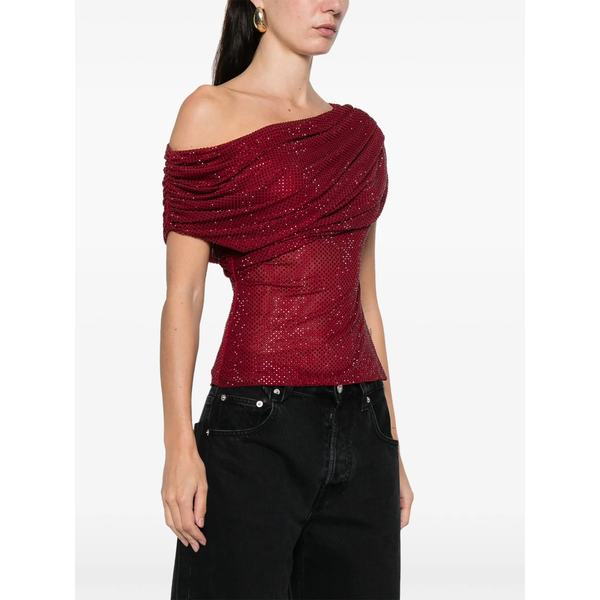 Self-Portrait Draped One-Shoulder Blouse - Red
