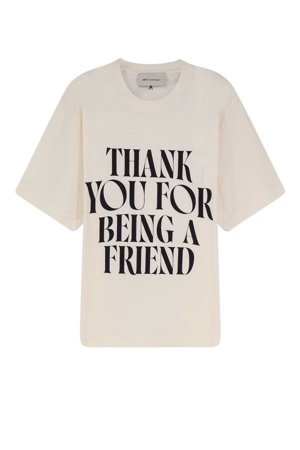 Ami Alexandre Mattiussi Cotton T-Shirt With Frontal Print - Blanc Creme