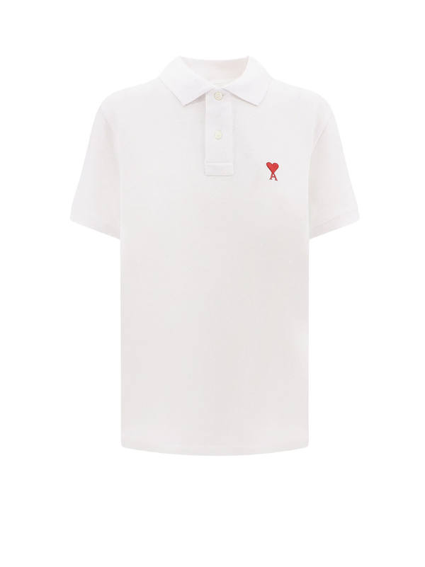 Ami Alexandre Mattiussi Cotton Polo Shirt with Iconic Embroidery - White