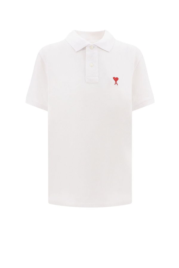 Ami Alexandre Mattiussi Cotton Polo Shirt with Iconic Embroidery - White