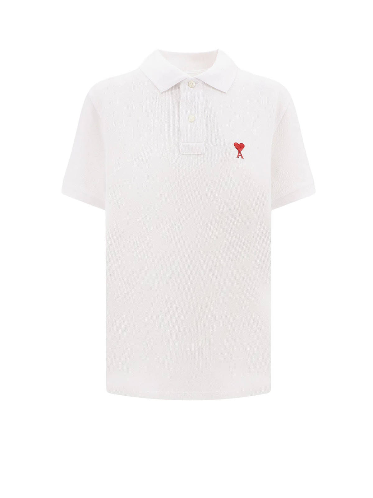 Ami Alexandre Mattiussi Cotton Polo Shirt with Iconic Embroidery - White - Image 1 of 3