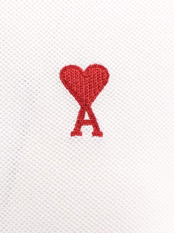 Ami Alexandre Mattiussi Cotton Polo Shirt with Iconic Embroidery - White
