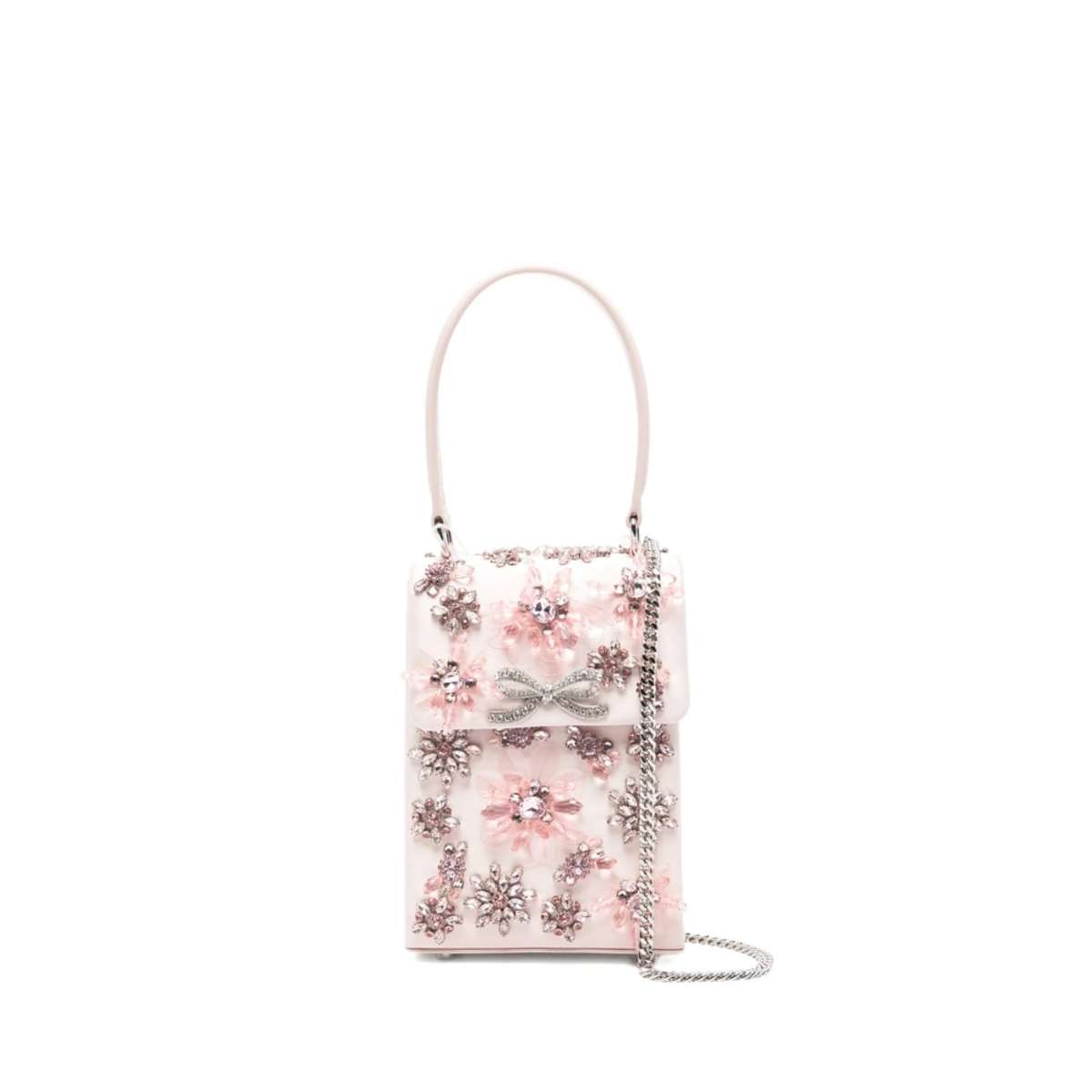 Self-Portrait Floral Crystal Appliqué Bow Bag - Pink - Image 1 of 5