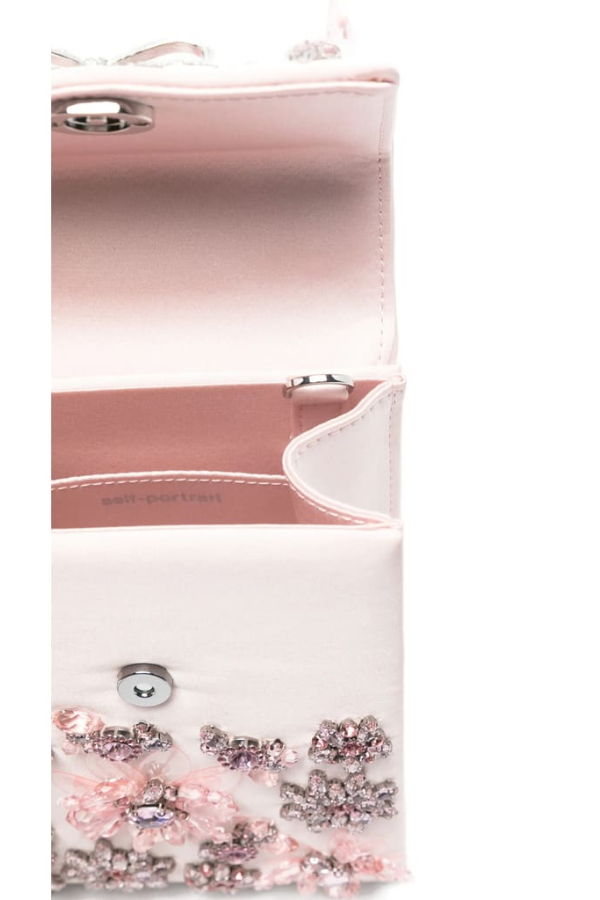 Self-Portrait Floral Crystal Appliqué Bow Bag - Pink